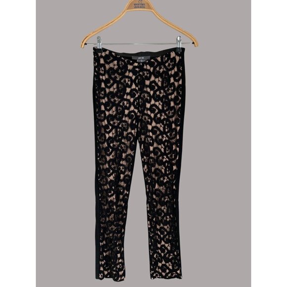 Per Se Womens Black Lace Overlay Pants Goth Nude Lining US 2 / UK 4 - Picture 8 of 9